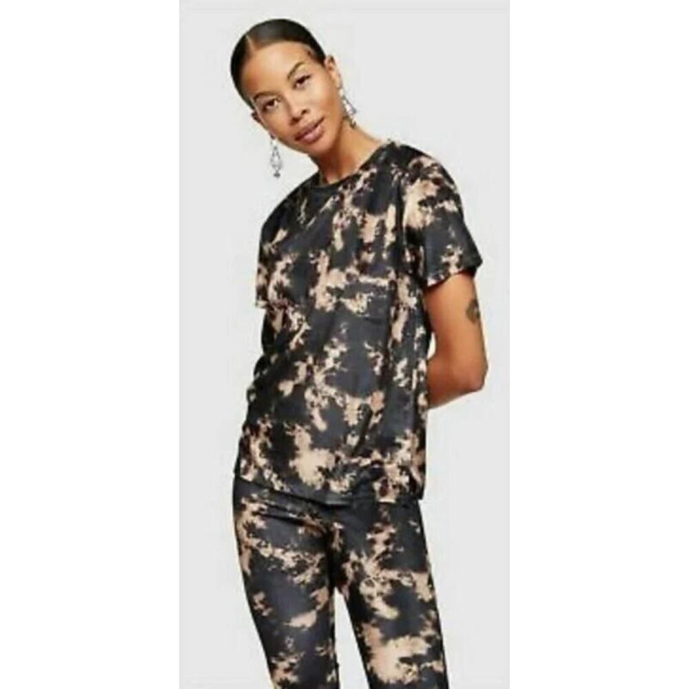 Topshop Women's Velvet Tie‎ Dye Short Sleeve Tee in Black Size 4-6 MSRP $45